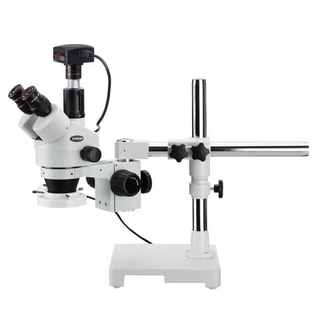 AMSCOPE 3.5X-90X Boom Stand Trinocular Zoom Stereo Microscope w/Fluorescent Ring Light & 18MP USB 3 Camera SM-3TPZ-FRL-18M3